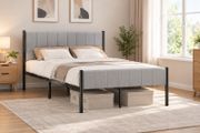 4ft x 7ft Steel Bed Frame with Padded Headboard Dove Grey