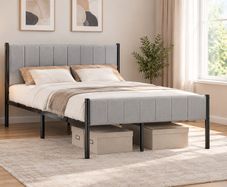 4ft x 7ft Steel Bed Frame with Padded Headboard Dove Grey