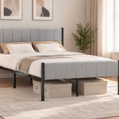 4ft x 7ft Steel Bed Frame with Padded Headboard Dove Grey
