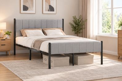 4ft x 7ft Steel Bed Frame with Padded Headboard Dove Grey