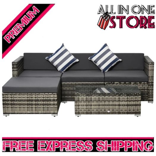 5 Pieces Rattan Sofa Set Wicker Sectional Furniture Cushion (FREE SHIPPING)