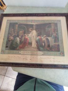 Antique IRIISH BRAY Co, WICLLOW First Communion souvenir exquisite framed souvenir print genuine Catholic Baptism religious memorabilia, full color 1930's