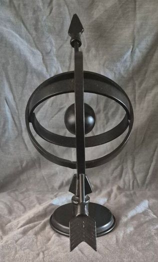 Metal globe and arrow.
