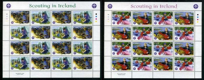 2002 Ireland 75th Anniversary of Irish Scouting Commemorative Stamps Sheetlets Plate 1B1B1B1B Mint Never Hinged (MNH)