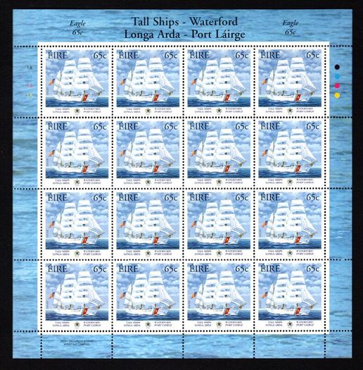 2005 Ireland Tall Ships Waterford Commemorative Stamp Sheetlet Plate 1A1A1A1A Mint Never Hinged (MNH)