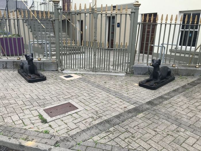 Pair of cast iron dog statues