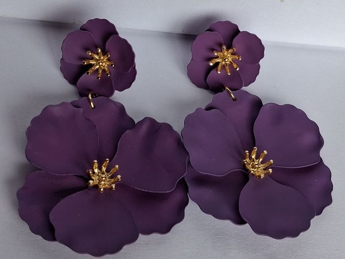 Aubergine & Gold Double Drop Primrose Earrings