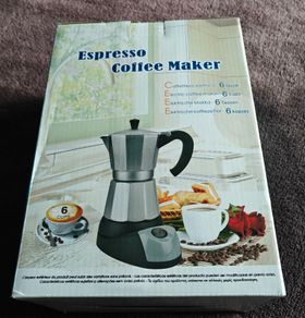 Electric Moka Pot, 6-Cup Espresso Maker, Like New, 200 Filters, Half-Dose Insert