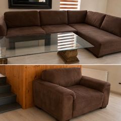 Cost Plus Sofas L-Shaped Corner Sofa & Matching Armchair
