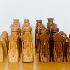 Mid Century hand carved beechwood chess set