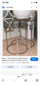 Harrison Nickel and Glass Nest of Tables Harrison Nickel and Glass Nest of Tables   Add a bespoke focal point to your living room, with these beautiful Nickel and Glass Nest of tables.   Dimensions:   Small Table: Diameter 40cm Height 45cm   Large Table: