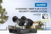 SANNCE Security Camera System, 4 Channel 1080N H.264+ Hybrid DVR Recorder with 500GB HDD + 2 x 1080P HD Outdoor Weatherproof Bullet.