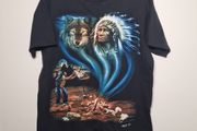 Vintage Wild T Shirt American Indian Wolf Camp Fire Print Front And Back Size Medium