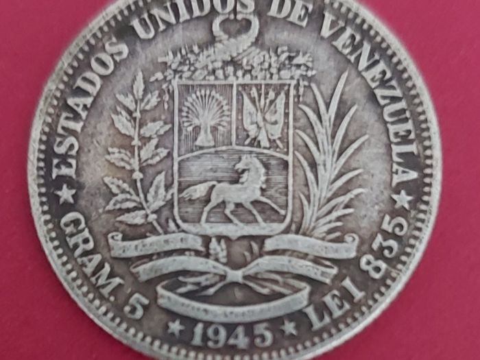 VENEZUELA 1945 Half Bolivar Sterling Silver Coin