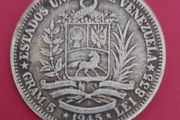 VENEZUELA 1945 Half Bolivar Sterling Silver Coin