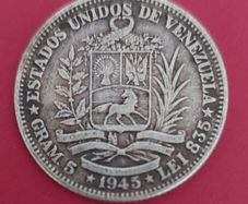 VENEZUELA 1945 Half Bolivar Sterling Silver Coin