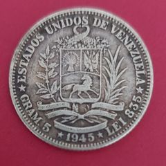 VENEZUELA 1945 Half Bolivar Sterling Silver Coin