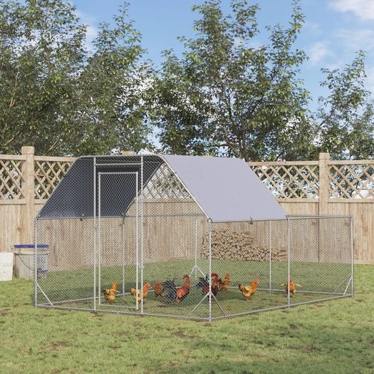 Chicken Run with Roof, Walk-In Chicken Coop Outdoor for 10-12 Chickens, Hen House Duck Pen, 2.8 x 3.8 x 2 m