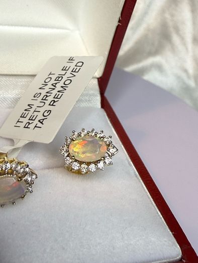 Ethiopian Opal & White Zircon Forest Dew Earring Sterling Silver