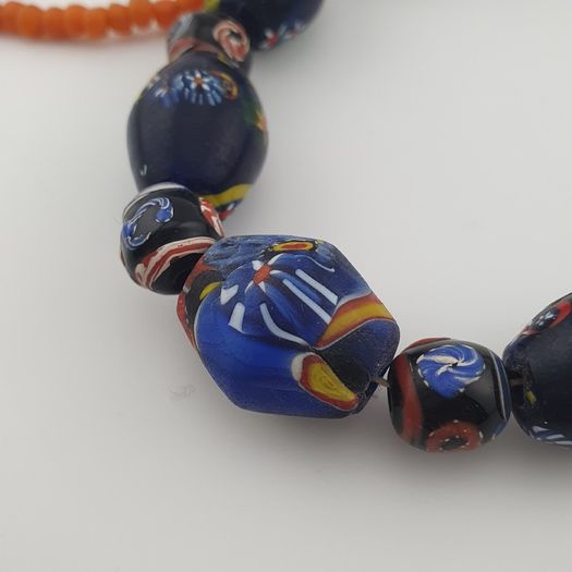 Vintage Venetian Style Floral & African Glass Beads Necklace