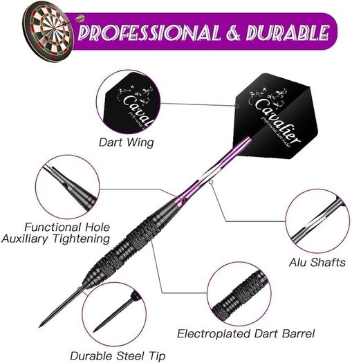 FREE P&P Steel Darts Set, Professional 23g Darts Tip with Non-Slip Stainless Steel Shaft, Poly Flights, PVC Shafts, Dart Sharpener, Rubber Rings, Flight Protecter, with Gift Box