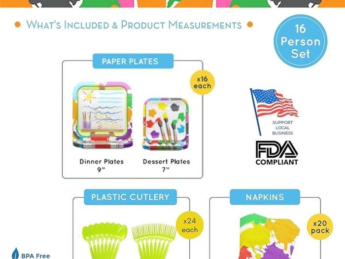 Kids/Boys Party Paper Plates, Napkins and Plastic Cutlery 16 person set