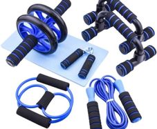NEW SALE | 7-IN-1 Ab Roller Wheel Set With, 2 Push-up Bars, Resistance Band, Skipping Rope, Hand Grip And Knee Pad, Fitness Workout At Home Gym