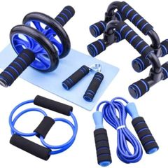 NEW SALE | 7-IN-1 Ab Roller Wheel Set With, 2 Push-up Bars, Resistance Band, Skipping Rope, Hand Grip And Knee Pad, Fitness Workout At Home Gym