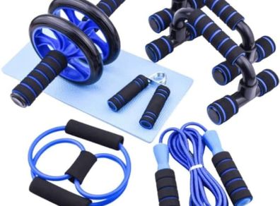 NEW SALE | 7-IN-1 Ab Roller Wheel Set With, 2 Push-up Bars, Resistance Band, Skipping Rope, Hand Grip And Knee Pad, Fitness Workout At Home Gym