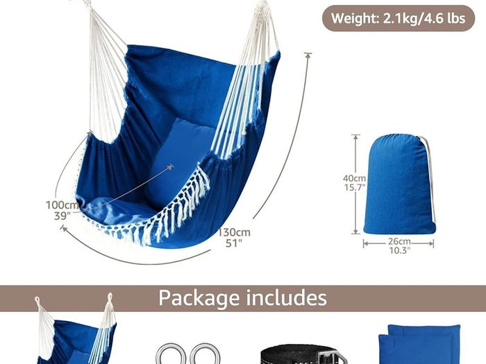 NEW SALE | Hammock Chair Hanging Swing 2 Seat Cushions Included,Strong Webbing Straps and Hooks for Easy Hanging Soft Cotton Weave Hanging Chair Side Pocket Large Tassel Chair Set Comfort Indoor Outdoor