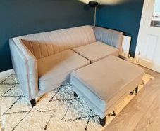 Grey Velvet 3 Seater Sofa + Matching Footstool