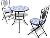 3 Piece Bistro Set Ceramic Tile Blue and White