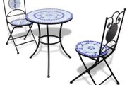 3 Piece Bistro Set Ceramic Tile Blue and White