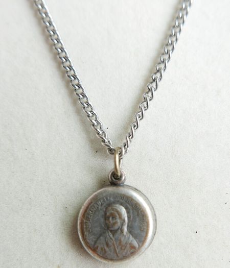 Vintage St. Bernadette Sliding  Catholic Circle Pendant and chain