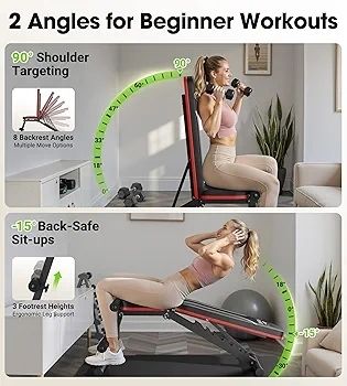 Adjustable Bench, Utility Weight Bench with 8 Position Adjustable Backrest/3 Position Adjustable Footrest, 318 kg Weight Capacity, Foldable Workout Bench with 90 Angle for Home Gym
