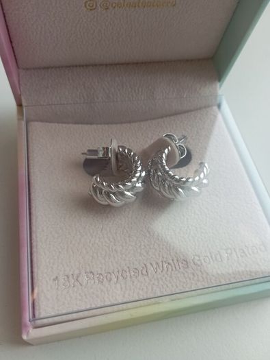 18K Recycled White Gold-Plated Riviera Radiance Braided Texture Women's Hoop Earrings Celeste Starre