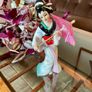 Vintage MCM Geisha Black Hair Red Obi Light Blue Pink Gold Holding a Fan 18 cm Image 10