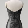 Corset Mermaid Satin Prom Dress with Slit, black, size 6 Image 8