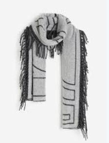 Fringe-trimmed scarf patterned grey