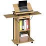 Rolling Podium Stand, Lectern with Folding Side Wings, Laptop Table with Drawer and Shelves, Oak Finish Image 5