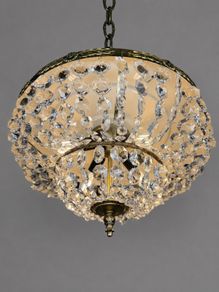 Vintage 1960s Italian Brass & Crystal Pendant Light