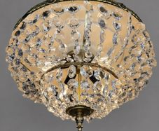 Vintage 1960s Italian Brass & Crystal Pendant Light