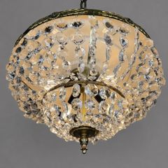 Vintage 1960s Italian Brass & Crystal Pendant Light