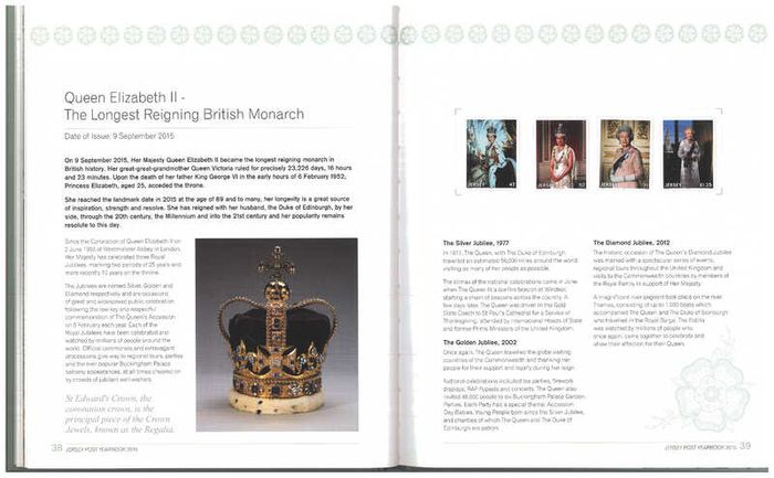 2015 Jersey Stamp Year Book (hardback) issued by Jersey Post includes 28 images of contents