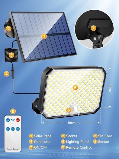 NEW SALE | Solar Lights Outdoor Garden, 190LED 1500LM Solar Lights, 3 Modes & Remote Solar Security Lights