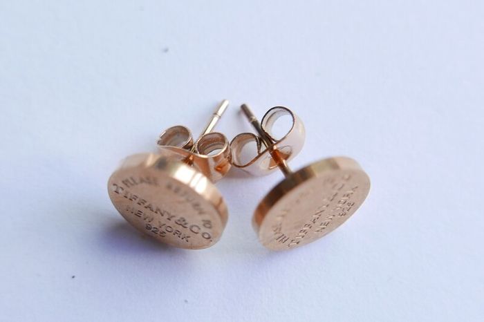 Tiffany & Co. 925 Sterling Silver Gold Plated Return to Tiffany Mini Round Tag Stud Earrings