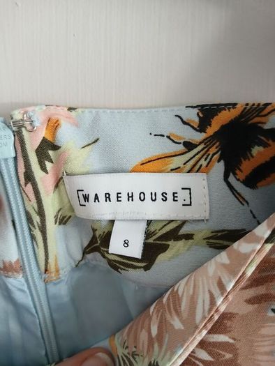 Warehouse light blue pink flower bee print lined skirt