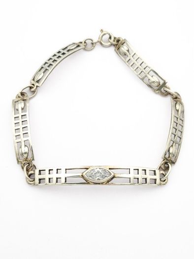 Vintage Geometric 925 Sterling Silver Cubic Zirconia Bracelet