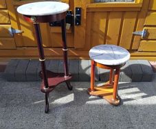two tables with marble top