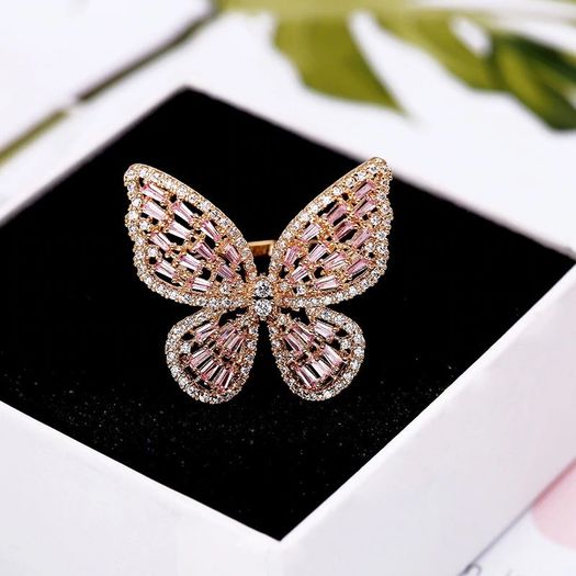 Butterfly Pink Crystal Rose Gold Ring
